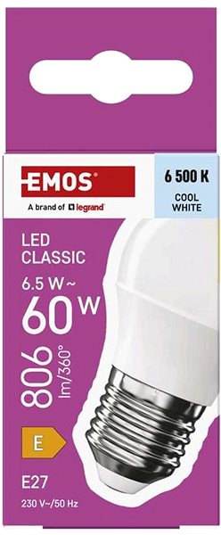LED izzó EMOS Classic Mini Globe, E27, 6,5 W (60 W), 806 lm, hideg fehér ...