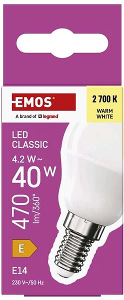 LED izzó EMOS Classic Mini Globe, E14, 4,2 W (40 W), 470 lm, meleg fehér ...