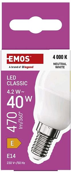 LED izzó EMOS Classic Mini Globe, E14, 4,2 W (40 W), 470 lm, semleges fehér ...