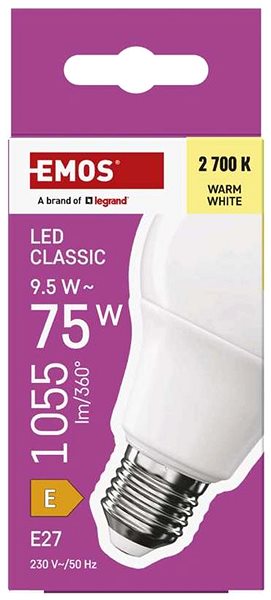 LED žiarovka EMOS Classic A60, E27, 9,5 W (75 W), 1055 lm, teplá biela ...