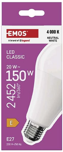 LED žiarovka EMOS Classic A80, E27, 20 W (150 W), 2452 lm, neutrálna biela ...