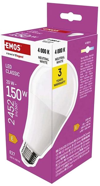 LED izzó EMOS Classic A80, E27, 20 W (150 W), 2452 lm, semleges fehér ...