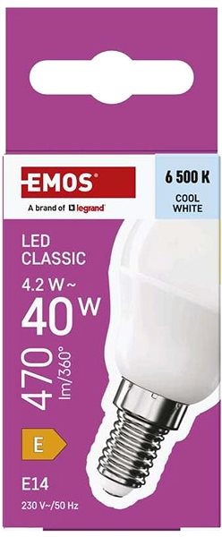 LED žiarovka EMOS Classic Mini Globe, E14, 4,2 W (40 W), 470 lm, studená biela ...