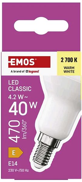 LED žiarovka EMOS Classic R50, E14, 4,2 W (40 W), 470 lm, teplá biela ...