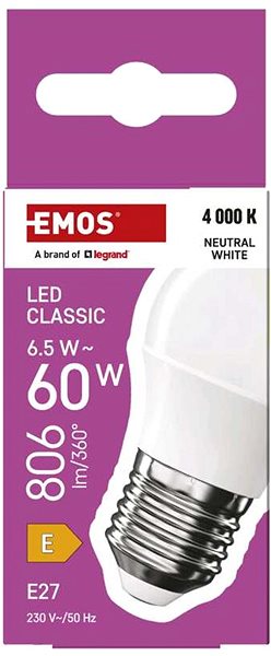 LED žiarovka EMOS Classic Mini Globe, E27, 6,5 W (60 W), 806 lm, neutrálna biela ...