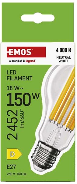 LED izzó EMOS Filament A70 / E27 / 18 W (150 W) / 2452 lm / semleges fehér ...