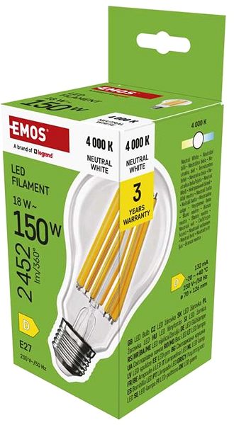 LED izzó EMOS Filament A70 / E27 / 18 W (150 W) / 2452 lm / semleges fehér ...
