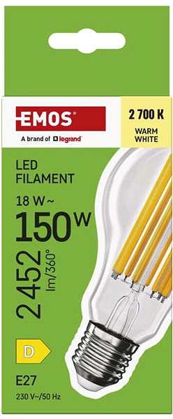LED izzó EMOS Filament A70 E27 18 W (150 W) 2452 lm, melegfehér ...