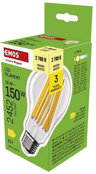LED izzó EMOS Filament A70 E27 18 W (150 W) 2452 lm, melegfehér ...