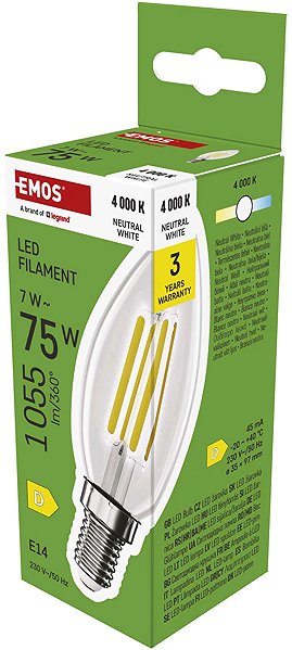 LED žiarovka EMOS Filament sviečka, E14, 7 W (75 W), 1055 lm, neutrálna biela ...