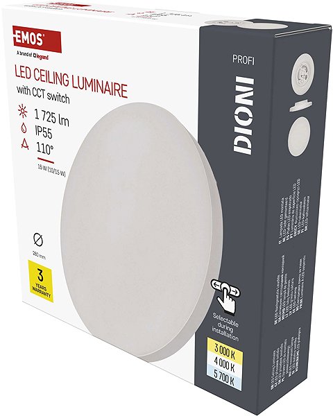 Ceiling light EMOS DIONI LED circular, white, 15 W, with CCT change (cold/neutral/warm white).