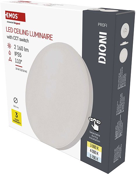 Ceiling light EMOS DIONI LED circular, white, 18 W, with CCT (cold/neutral/warm white).