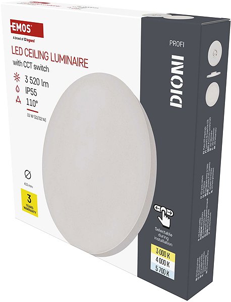 Ceiling light EMOS DIONI LED circular, white, 32 W, with CCT change (cold/neutral/warm white).