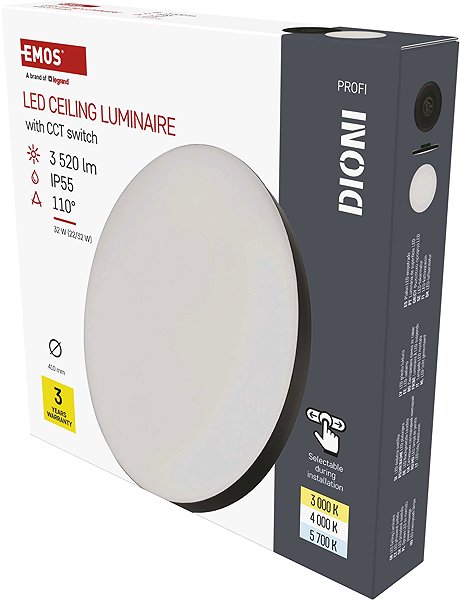 Ceiling light EMOS DIONI LED circular, black, 32 W, with CCT change (cold/neutral/warm white) .