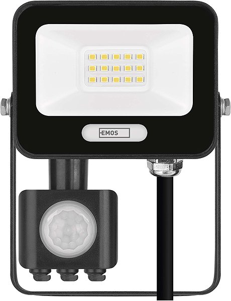 LED Reflector EMOS GLARO with motion sensor, 10 W, black, IP54, 1000 lm, neutral white ...