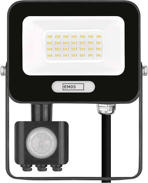 LED Reflector EMOS GLARO with motion sensor, 20 W, black, IP54, 2000 lm, neutral white ...