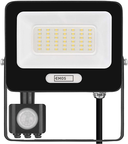 LED Reflector EMOS GLARO with motion sensor, 30 W, black, IP54, 3000 lm, neutral white ...