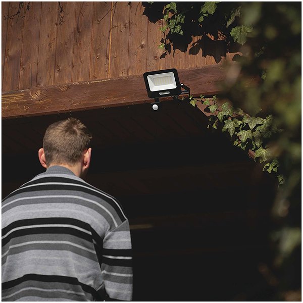 LED Reflector EMOS GLARO with motion sensor, 30 W, black, IP54, 3000 lm, neutral white ...