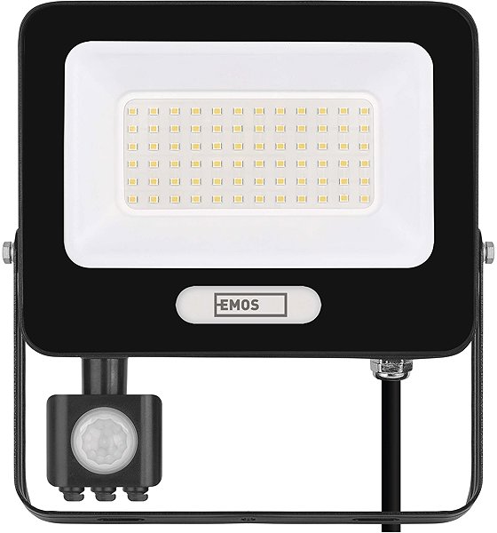 LED Reflector EMOS GLARO with motion sensor, 50 W, black, IP54, 5000 lm, neutral white ...