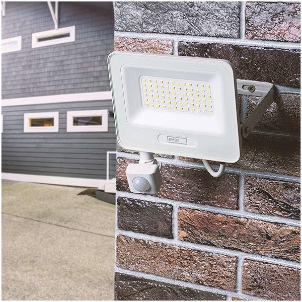 LED Reflector EMOS GLARO with motion sensor, 10 W, white, IP54, 1000 lm, neutral white ...