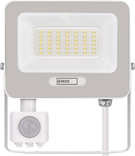 LED Reflector EMOS GLARO with motion sensor, 30 W, white, IP54, 3000 lm, neutral white ...