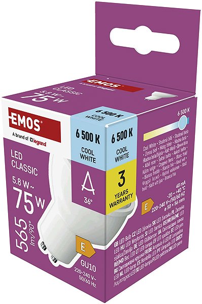LED-Birne EMOS Classic MR16 weiß, GU10, 5,8 W (75 W), 565 lm, kaltweiß ...