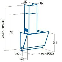 Extractor Hood CATA JUNO STAINLESS STEEL BLACK GLASS 700 Technical draft