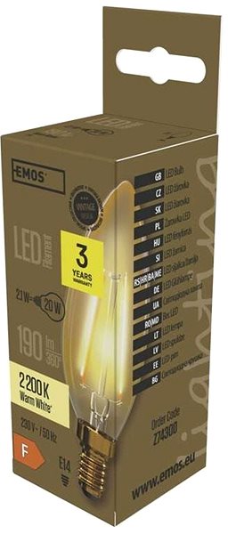 LED Bulb EMOS LED Vintage Candle 2W E14 Packaging/box