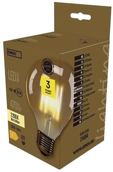 LED izzó EMOS LED Vintage G95 4W E27 Csomagolás/doboz