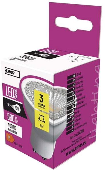 LED-Birne EMOS PREMIUM 6,3 Watt LED GU10 - 4100 K Verpackung/Box