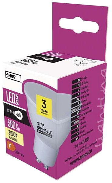 LED Bulb EMOS PREMIUM 6W LED GU10 3000K Packaging/box