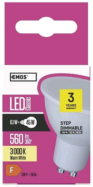 LED-Birne EMOS PREMIUM 6 Watt LED GU10 - 3000 K Mermale/Technologie