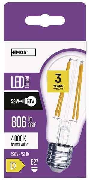 LED-Birne EMOS LED Glühbirne Filament A60 5,9 Watt E27 neutralweiß ...