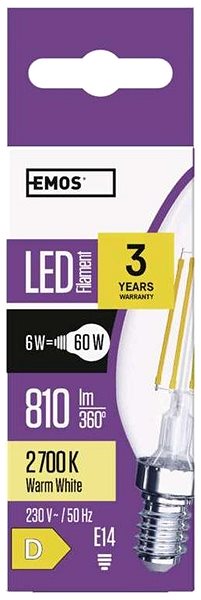 LED izzó EMOS LED izzó Filament Candle 6W E14 meleg fehér ...