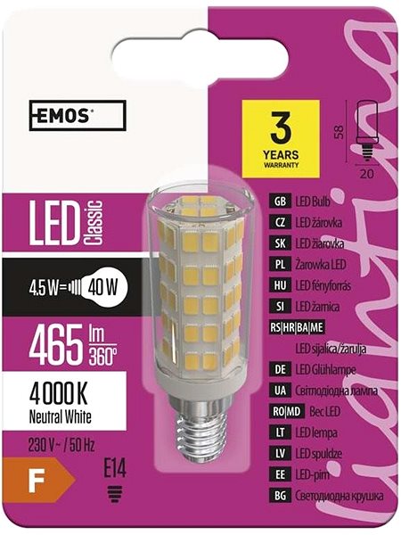 LED-Birne EMOS LED Lampe Classic JC A++ 4,5 Watt E14 - neutralweiß Verpackung/Box