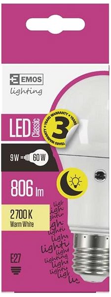 LED žiarovka EMOS LED žiarovka Classic A60 9W E27 teplá biela Vlastnosti/technológia