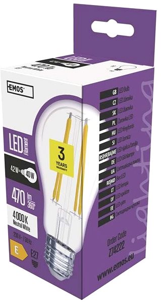 LED Bulb EMOS LED Filament lamp A60 4W E27 Neutral White Packaging/box