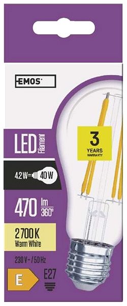 LED izzó EMOS LED izzó Filament A60 A++ 4W E27, meleg fehér Jellemzők/technológia