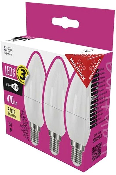 LED-Birne EMOS LED Glühbirne Classic Candle 6W E14 warmweiß Verpackung/Box