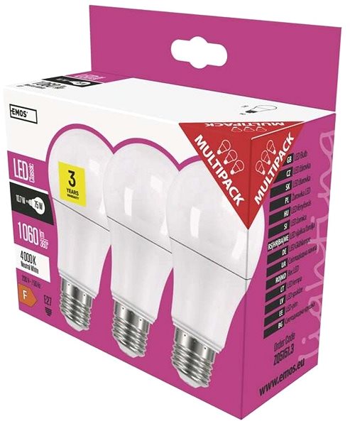 LED Bulb EMOS LED Bulb Classic A60 10.5W E27 neutral white Packaging/box