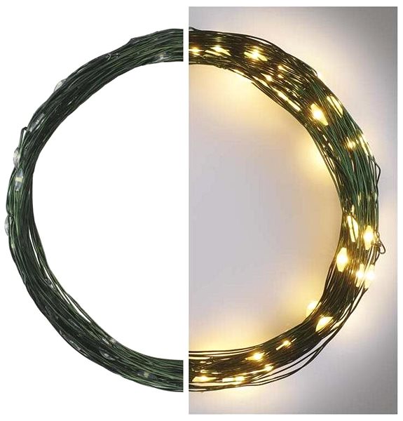 Svetelná reťaz EMOS LED vianočná nano reťaz zelená, 7,5 m, vonkajšia aj vnútorná, teplá biela, časovač Vlastnosti/technológia