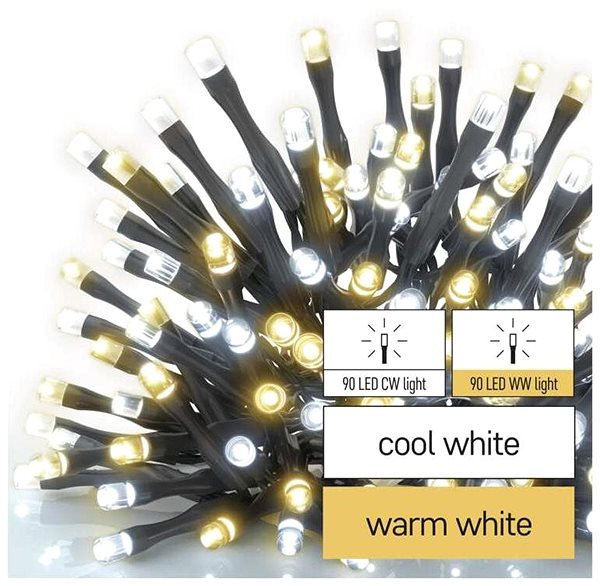 Svetelná reťaz EMOS LED vianočná reťaz, 18 m, vonkajšia aj vnútorná, teplá/studená biela, časovač Vlastnosti/technológia