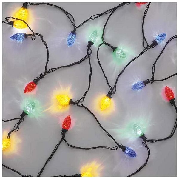 Svetelná reťaz EMOS LED vianočná reťaz, farebné žiarovky, 9,8 m, multicolor, multifunkcie Vlastnosti/technológia