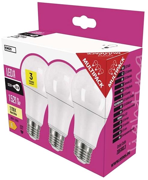 LED Bulb EMOS LED Bulb Classic A60 14W E27 Warm White, 3 pcs Packaging/box