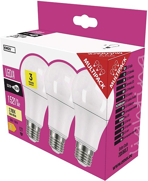 LED Bulb EMOS LED Bulb Classic A60 14W E27 Warm White, 3 pcs Packaging/box