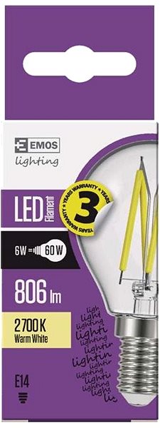 LED izzó EMOS LED Filament Mini Globe 6W E14 melegfehér izzó Jellemzők/technológia