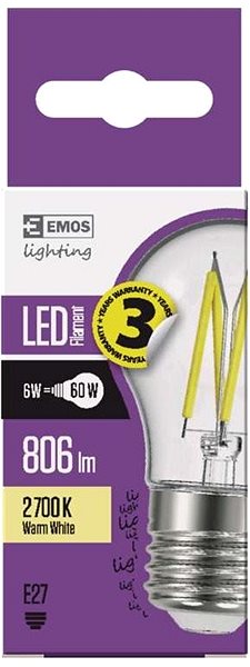 LED izzó EMOS LED izzó Filament Mini Globe 6W E27 melegfehér Jellemzők/technológia