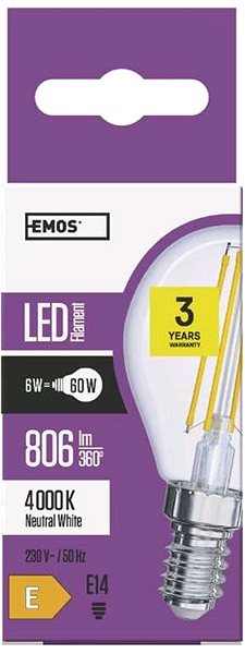 LED izzó EMOS LED izzó Filament Mini Globe 6W E14 semleges fehér Jellemzők/technológia