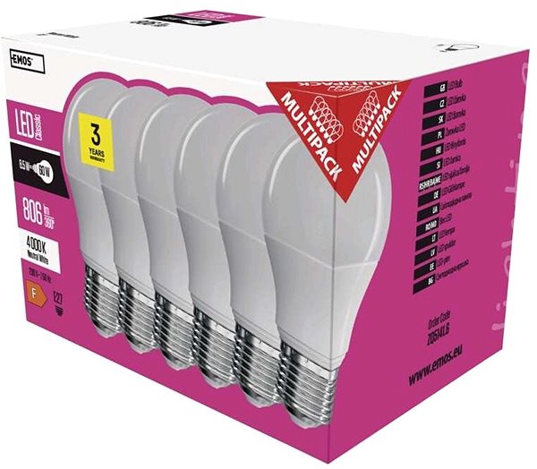 LED Bulb EMOS LED Bulb Classic A60 9W E27 Neutral White Packaging/box