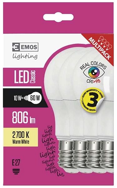 LED Bulb EMOS LED Bulb Classic A60 10W E27 Warm White Ra95 Features/technology